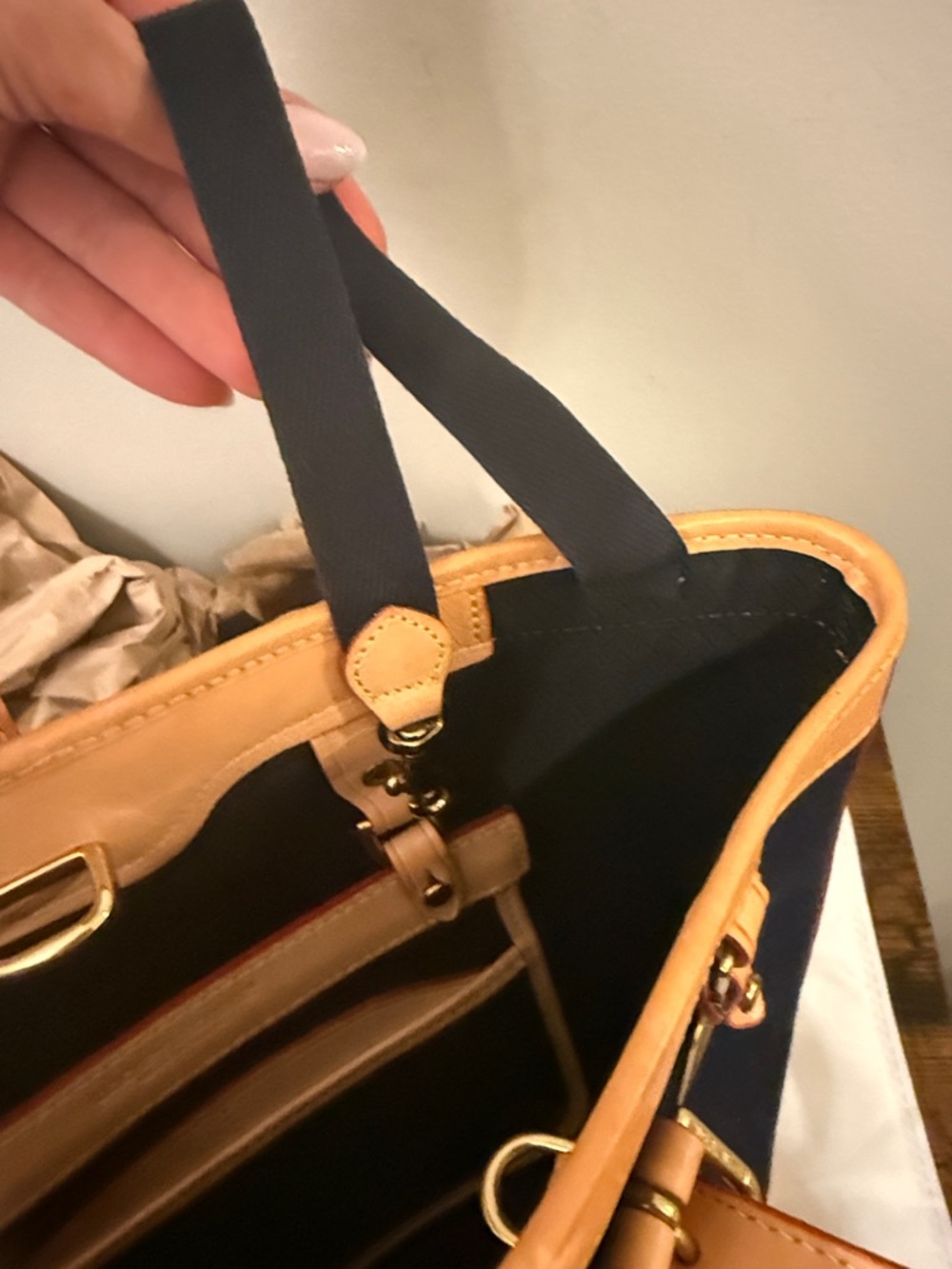 Dooney & Bourke Navy Tote with Tan Leather Trim - Picture 8 of 14
